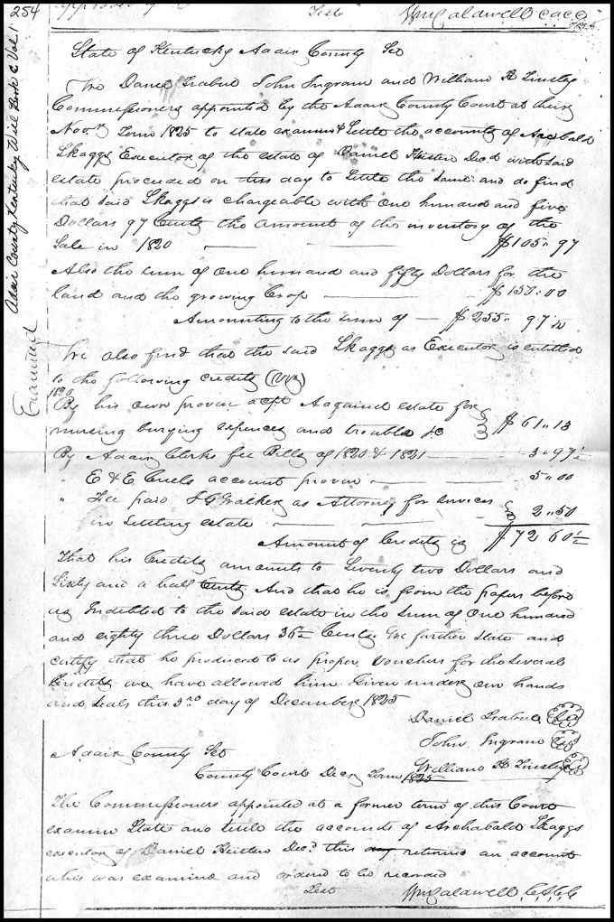 1825 Examination of Daniel Haston's Estate Settlement