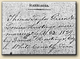Thomas Taylor Green & Louisa Hastings 1829 Marriage Record