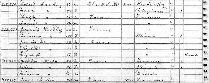 1850 MO Census Record for Jeramiah Hasting