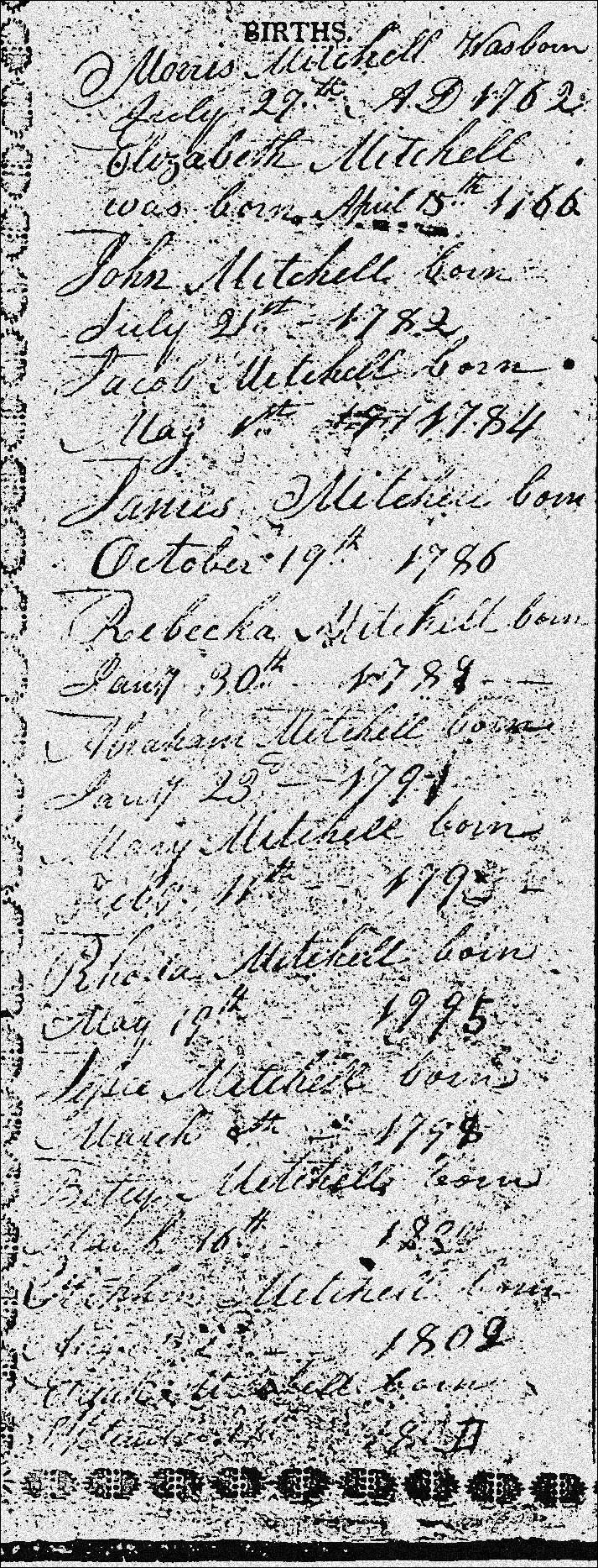 Morris Mitchell Family Bible Record