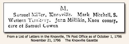 List of Letters - November 21, 1796 Knoxville Gazette 