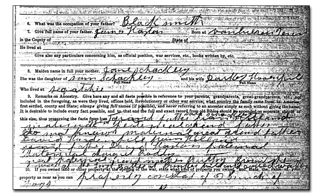 Samuel Schockley Civil War Questionnaire - Family & Ancestry Questions