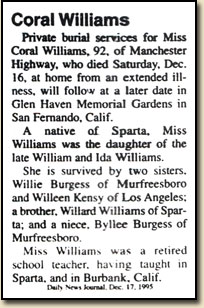 Obituary of Coral Williams