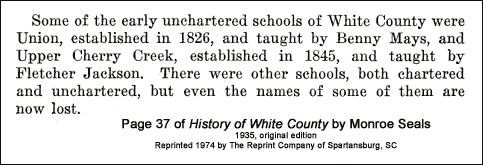 Union School quote from History of White County, page 37
