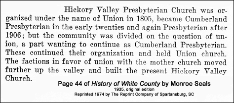 Quote from page 44 of History of White County by Monroe Seals