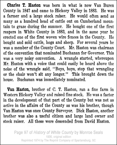 C.T. Haston and Van Haston bios - From History of White County